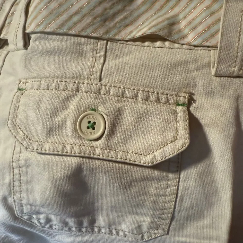 Aeropostale Khaki Belted Twill Pants, Y2K Butterfly Green Embroidery, Size 32 - Picture 7 of 7